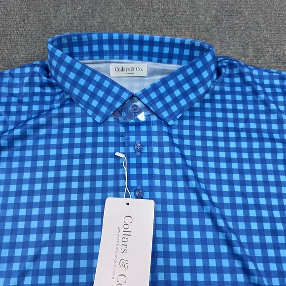 Collars & Co. 3X-Large Blue Gingham Check Dress Collar Polo Shirt Menswear - Picture 1 of 6